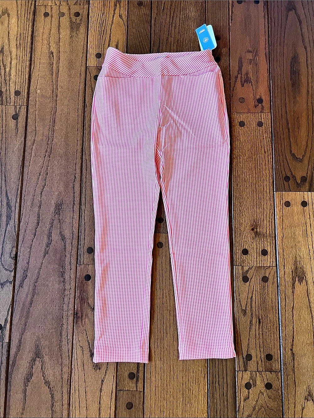 ACEGOLFS Gingham Straight Leg Pants in Pink & White Size Small NWT